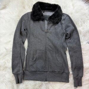 Vintage Y2K GUESS Zip Up Sweater with Fur Collar